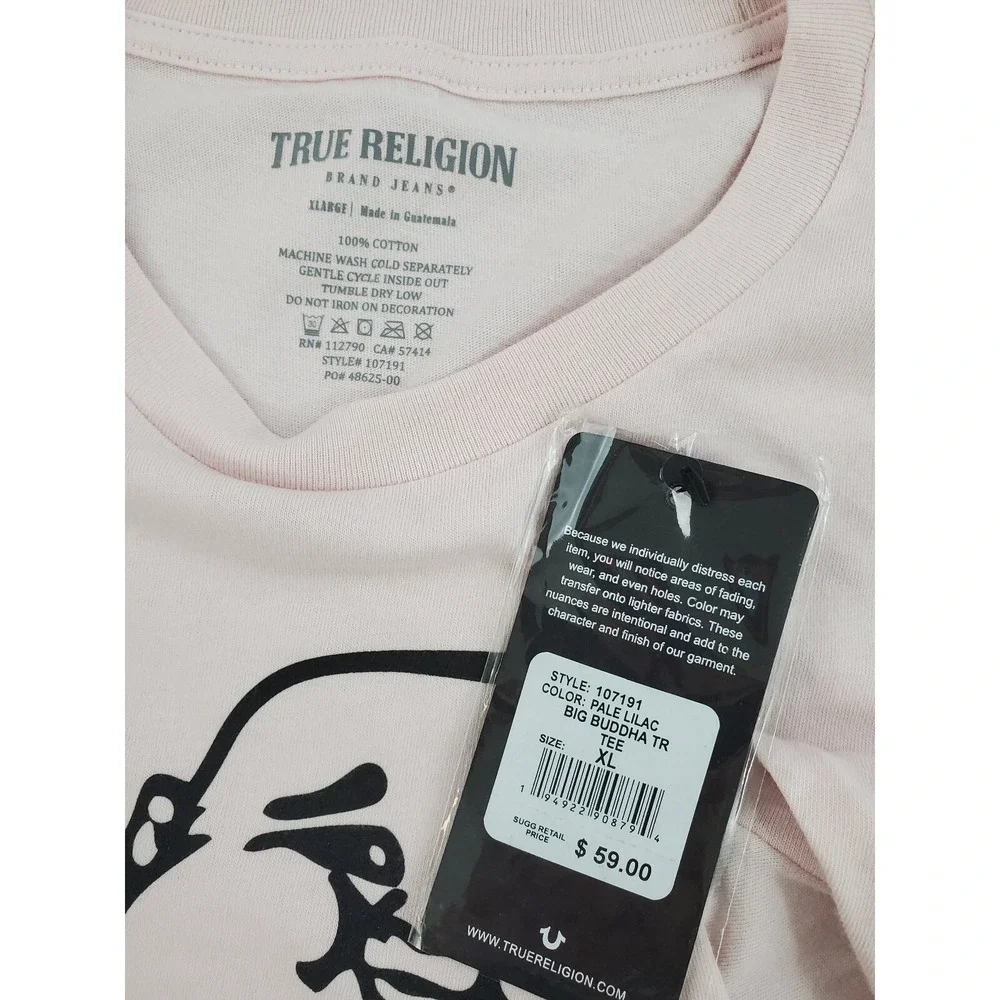 True Religion men t-shirt tee 107191 pale lilac big buddha cotton sz XL $59